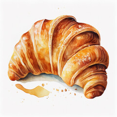 Ai generated illustration watercolor of Fresh croissant isolated white