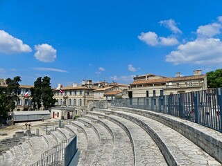 Arles, May 2023 : Visit the beautiful city of Arles en Provence - Historical city with its arena and ancient theater - View on the arena	
