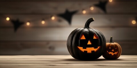 Happy halloween with one black angry pumpkin jack o lantern made with Generative AI