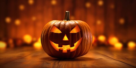 Happy halloween with angry pumpkin jack o lantern made with Generative AI