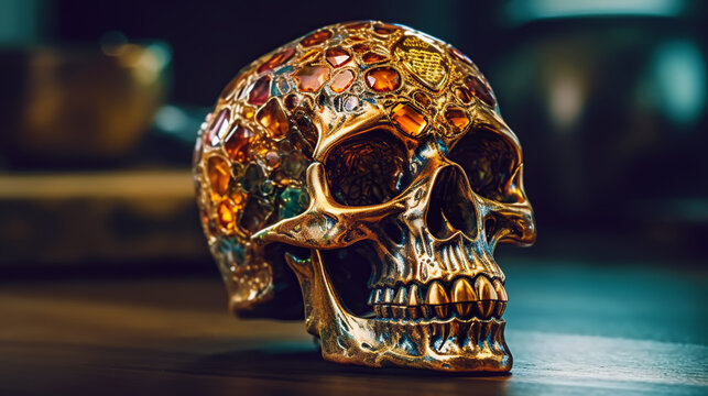 illustration of skull jewelry artifact mystical symbol of knowledge and death