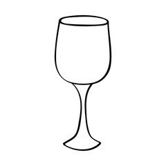 Hand drawn wine glass illustration. Alcohol drink clipart in doodle style. Single element for design