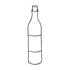 Hand drawn wine bottle illustration. Alcohol drink clipart in doodle style. Single element for design