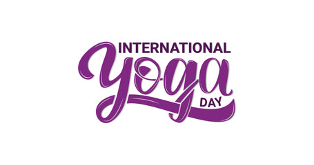 International yoga day. Beautiful Handwritten modern calligraphy in purple color. Great for celebrating yoga day around the world