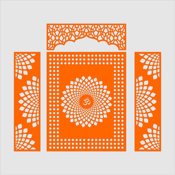 vector om jaali with a square for mandir decoration for cnc cutting welcome Kaman frame. OM- mantra in Hinduisam
