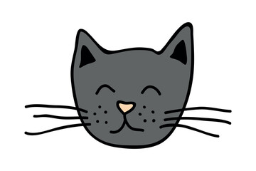 Hand drawn cat muzzle clipart. Cute pet face doodle