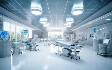 Naklejka na ściany i meble Modern equipment in operating room. Medical devices for neurosurgery. Ai generative