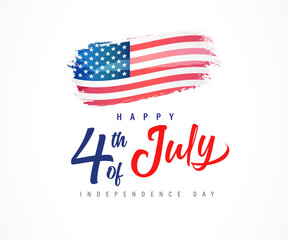 Happy 4th of July typography and watercolor flag. Fourth of July vintage design with USA grunge flag and handwritten lettering. Vector illustration