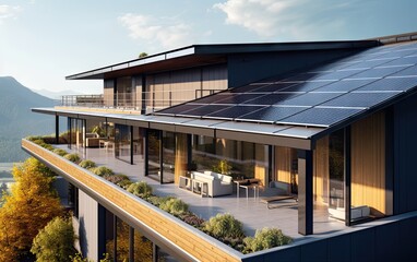 solar panels placed on balcony of modern residential house. Ai generative