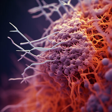 DNA molecules and virus particles. 3D illustration digital art design, generative AI