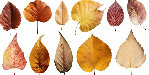 Set of colorful autumn leaves isolated on a white background. Generative AI