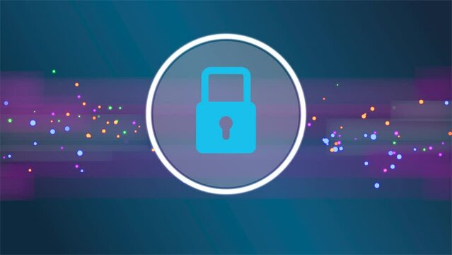 Network security animation with flowing data. Cyber security, technology, web, interner protection concept in blue background.