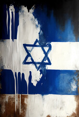 National Flag of Israel background with a distressed vintage weathered effect with the Israeli Star of David  computer Generative AI stock illustration image