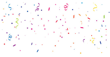 Many Falling Colorful Tiny Confetti And Ribbon On Transparent Background. Celebration Event and Party. Multicolored. Vector