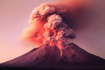 Foto auf Alu-Dibond Volcano eruption creating an explosive mix of volcanic ash and molten rock lava from its crater which will lead to an erupting pyroclastic flow, computer Generative AI stock illustration image © Tony Baggett