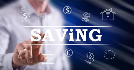 Man touching a saving concept