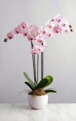 Flowers orchid on white background in flower pot