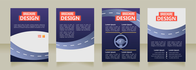 Drivers education blank brochure design. Template set with copy space for text. Premade corporate reports collection. Editable 4 paper pages. Bebas Neue, Ebrima, Roboto Light fonts used