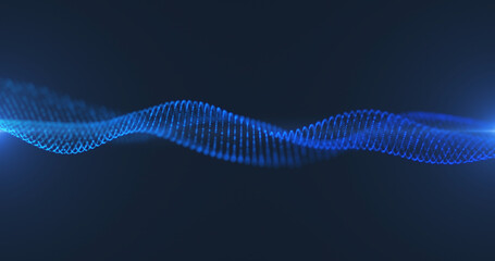 Digital abstract waves from particles of blue color. Abstract technology background. 3D visualization of big data. Analytical presentation.