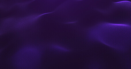Abstract purple wave made of particles and dots, futuristic background.