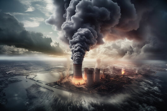 Power plant emitting toxic fumes into the atmosphere, Climate change and environmental degradation, climate change, pollution Generative AI