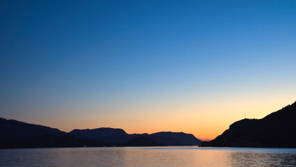Fjord with view of mountains and fjord landscape in Norway. Landscape shot