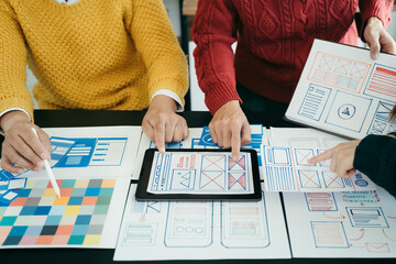 designer collaborate teamwork in meeting office. Business Finance Network group people negotiation to work success.