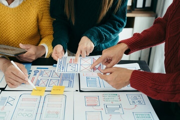 designer collaborate teamwork in meeting office. Business Finance Network group people negotiation to work success.