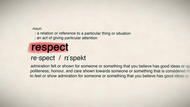 The Word Respect Red Highlighted in a Dictionary Animation