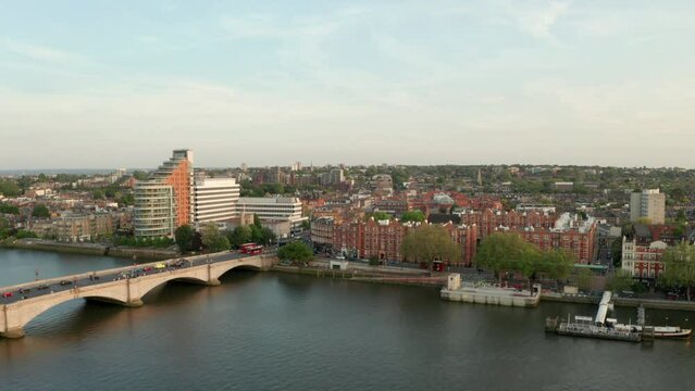Aerial shot towards Putney riverside West London