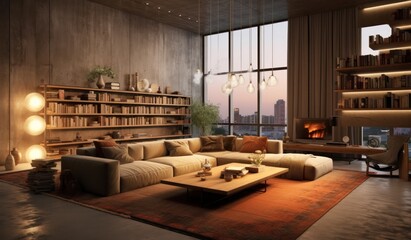 Naklejka premium Close Up of a Stylish Couch. Luxurious Feel of an Industrial Loft Living Room