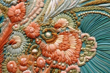 Stitched ornate floral embroidery background Generative AI