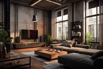 Details of a Chic Sofa, the Centerpiece of a Contemporary Loft Living Room