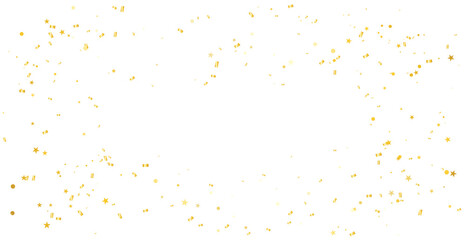 Golden Tiny Star Confetti And Streamer Ribbon Falling On Transparent Background. Vector