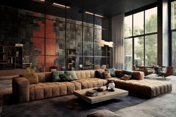 Detail of Loft Living Room with Industrial Chic Design.