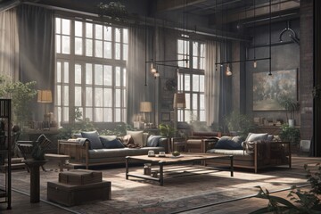 Fototapeta na wymiar Detail of Loft Living Room with Industrial Chic Design.