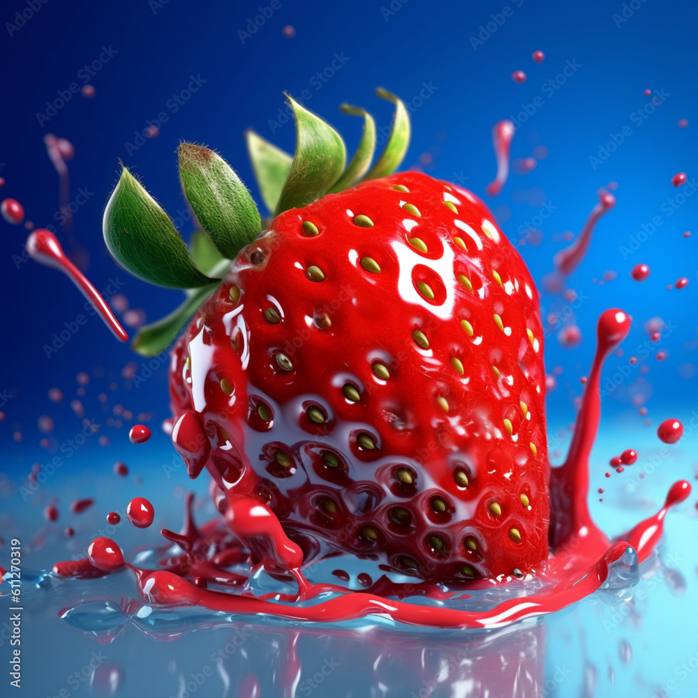 Poster An vibrant image of a Strawberry splashed in bright paint, symbolizing freshness and health.  Generative AI technology.