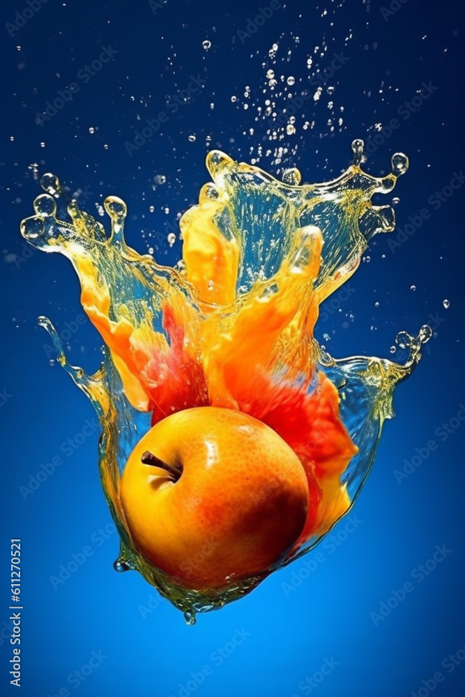 Aufkleber an vibrant image of a quince splashed in bright paint, symbolizing freshness and health. generative 