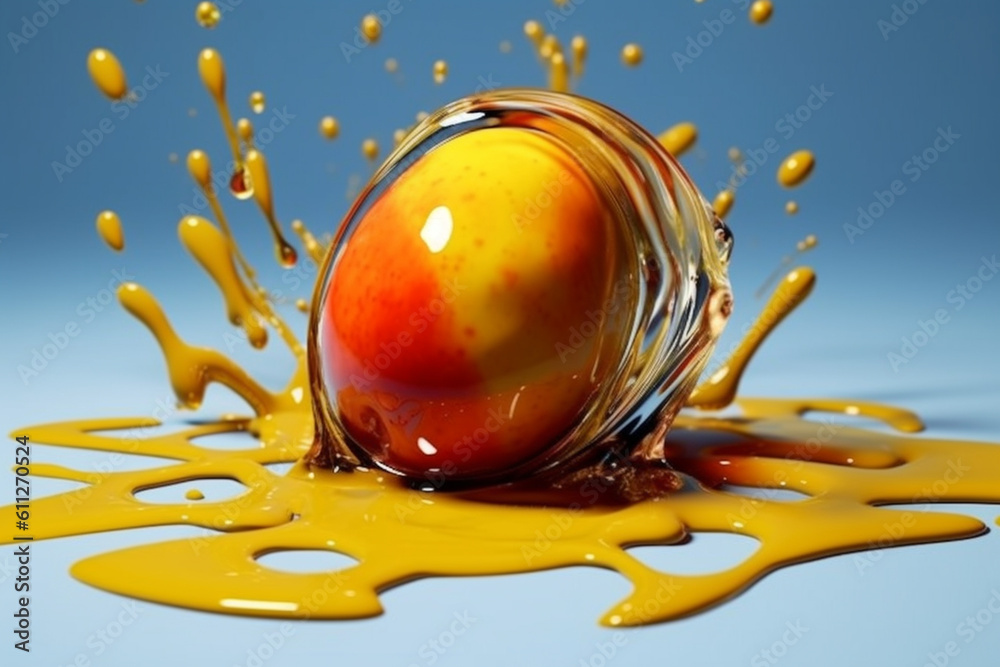 Aufkleber an abstract surreal photograph of a olive splashed in bright paint, symbolizing freshness and health