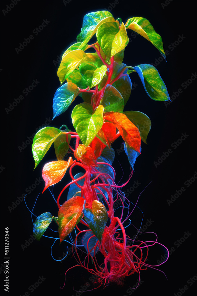 Aufkleber an vibrant image of a ayahuasca vine (banisteriopsis caapi) splashed in bright paint, generative ai 