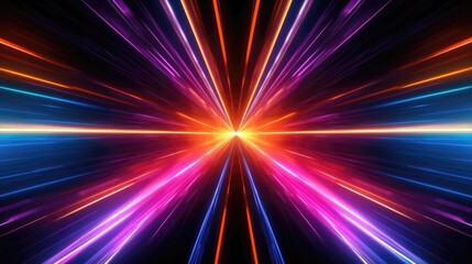 Abstract background with colorful glowing neon light and light trails. Generative AI