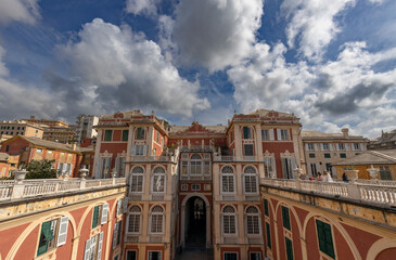 Fototapeta na wymiar GENOA, ITALY, APRIL 28. 2023 - View of the facade from the terrace of the Royal Palace in Genoa, Italy