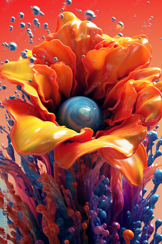 Aufkleber An abstract surreal photograph of a Anemone splashed in bright paint.  Generative AI technology.