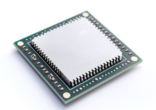 electronic circuit board with processor on white background
