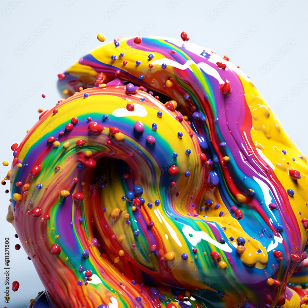 Aufkleber An abstract surreal photograph of a Serpentine splashed in bright paint.  Generative AI technology.
