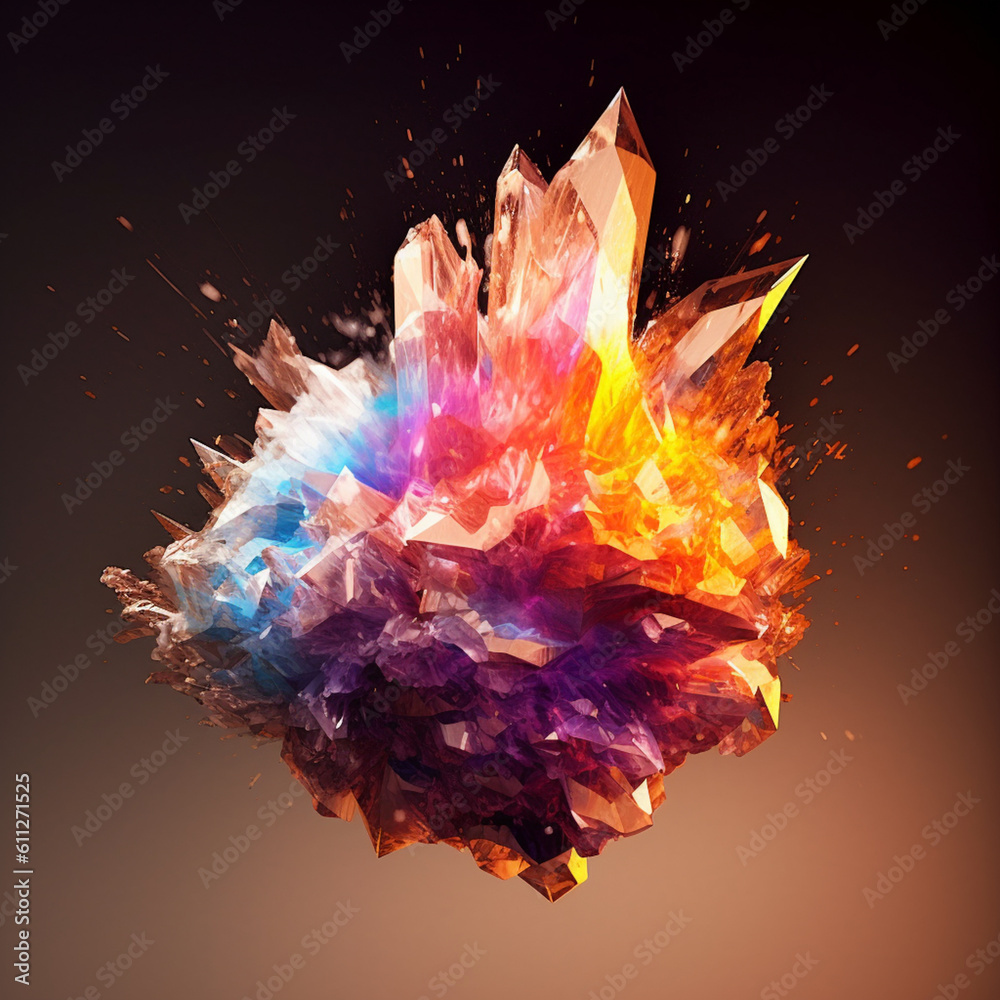 Aufkleber An abstract surreal photograph of a Smoky quartz splashed in bright paint.  Generative AI technology.