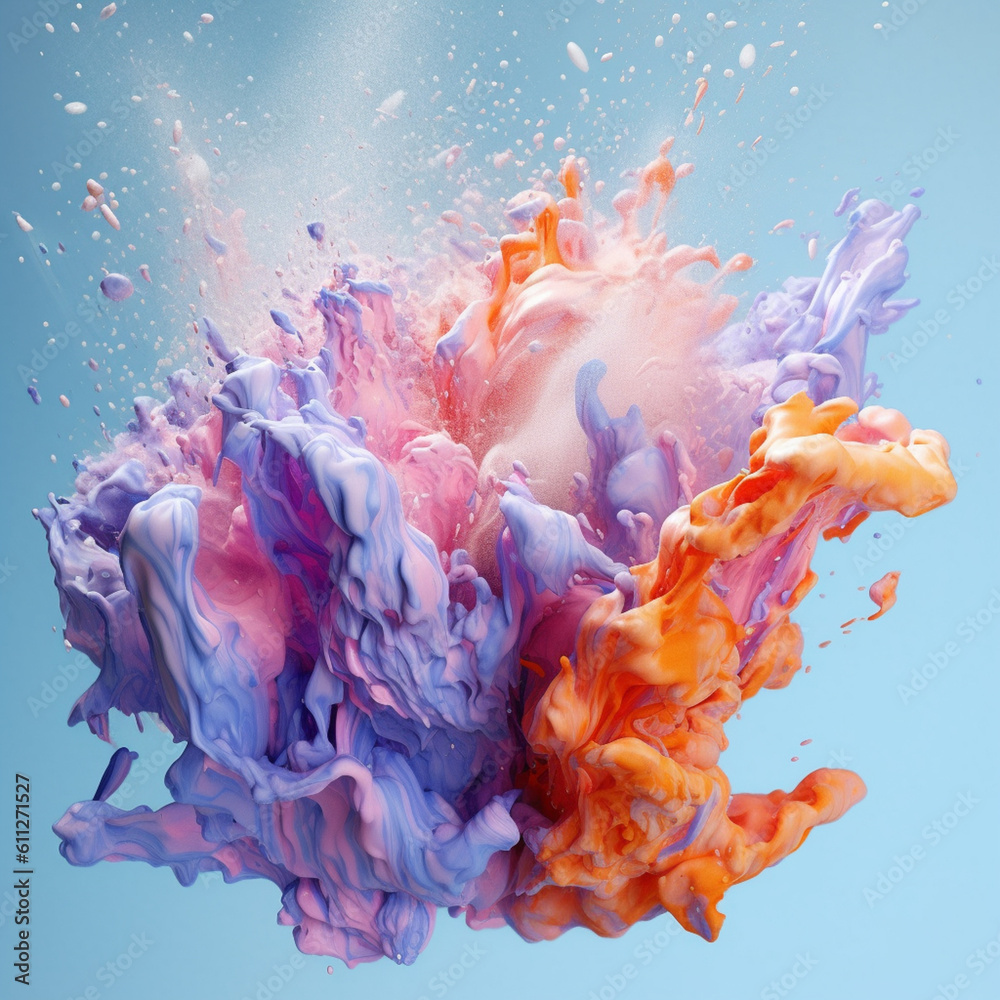 Aufkleber An abstract surreal photograph of a Angelite splashed in bright paint.  Generative AI technology.