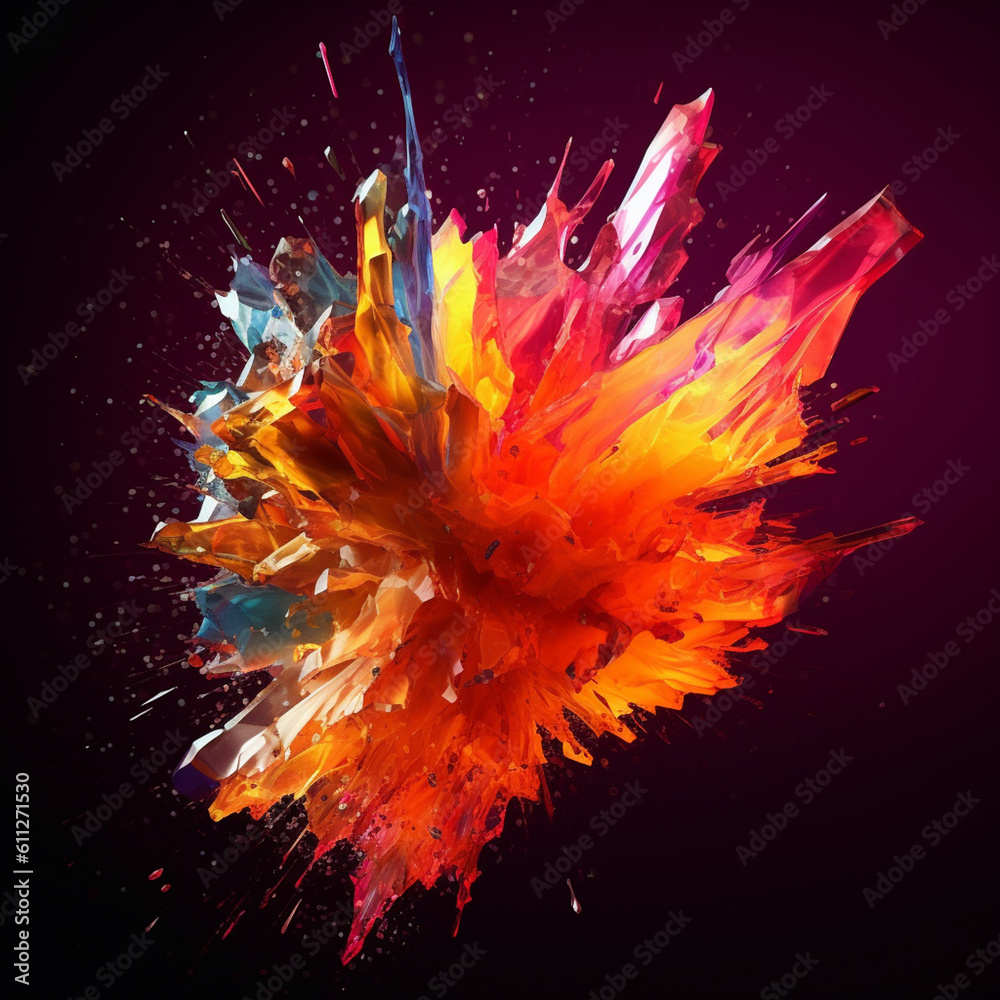Aufkleber an abstract surreal photograph of a zircon splashed in bright paint. generative ai technology.