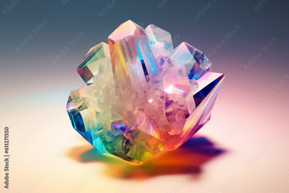 Poster an artistic photo of quartz, displaying its clear or milky white color, hexagonal prismatic shape, a