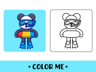 Vector coloring book or page for kids. cute panda black and white illustration